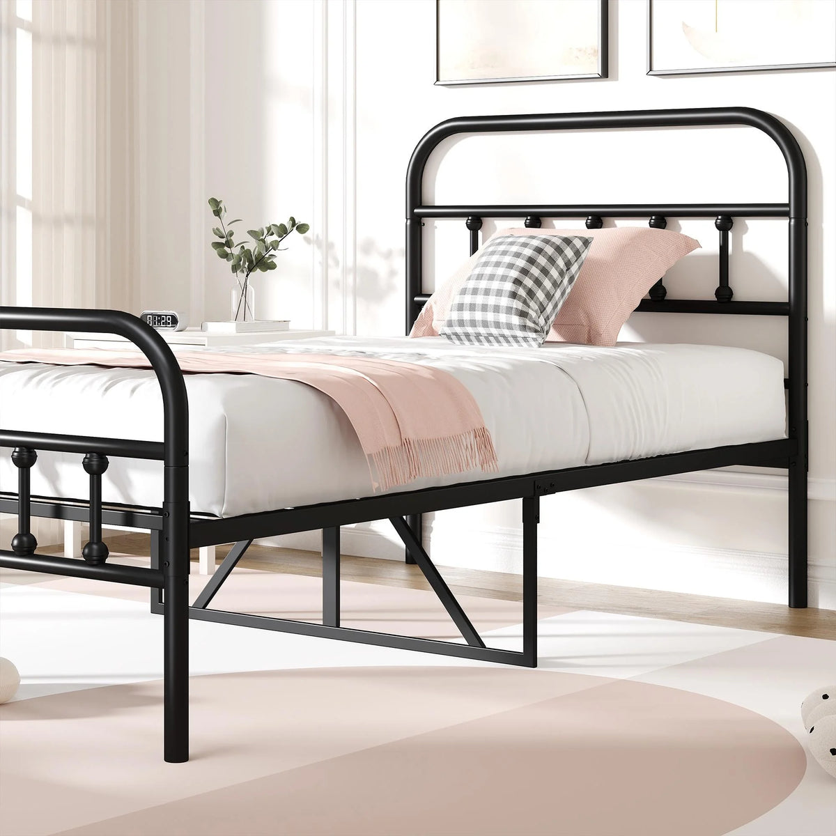 Full Size Metal Platform Bed Frame with Headboard C26102