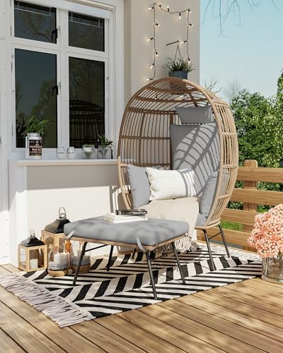 Grey Wicker Egg Chair with Ottoman G8630