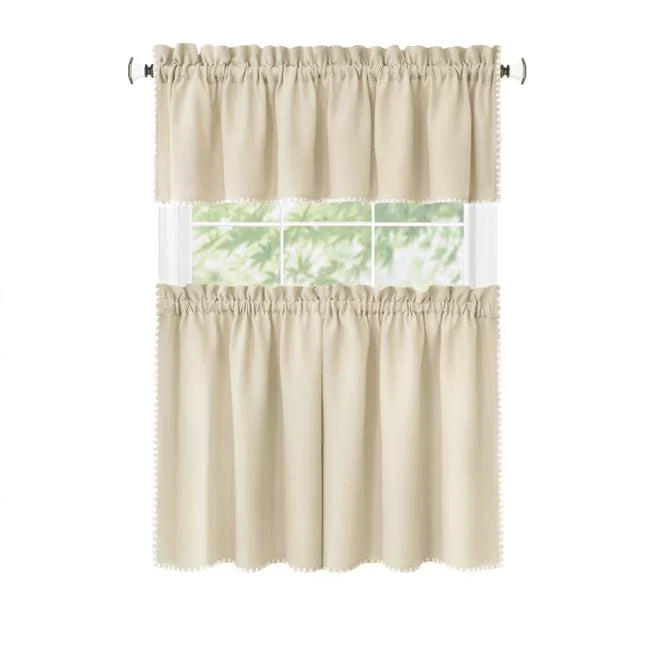 Tan & White Window Curtain Set N5056