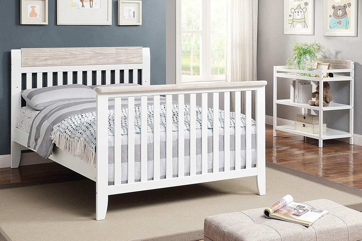 White and Wire Brushed Wood 4 in 1 Convertible Crib K549507