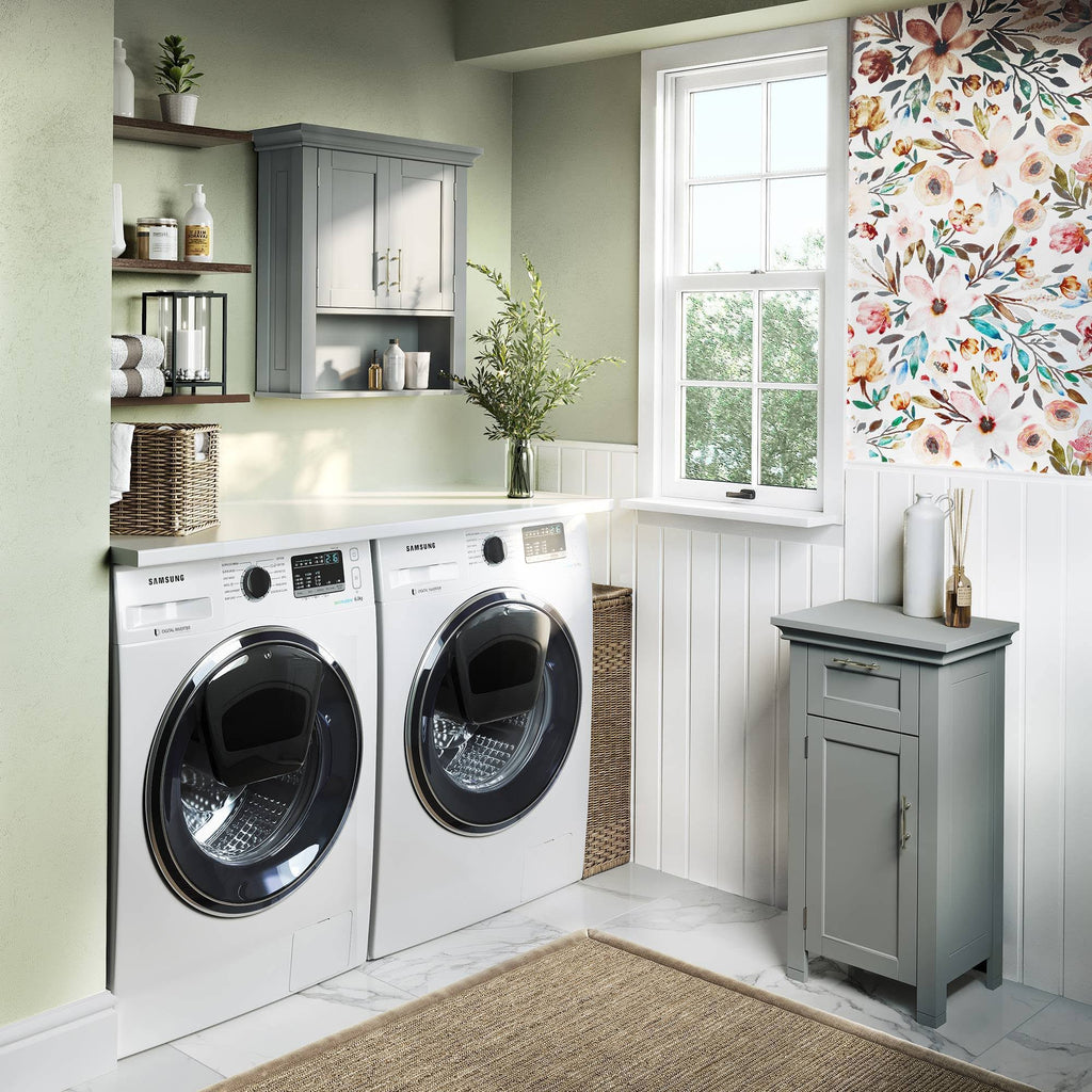 Gray Two Door Wall Cabinet with Open Shelf T4231