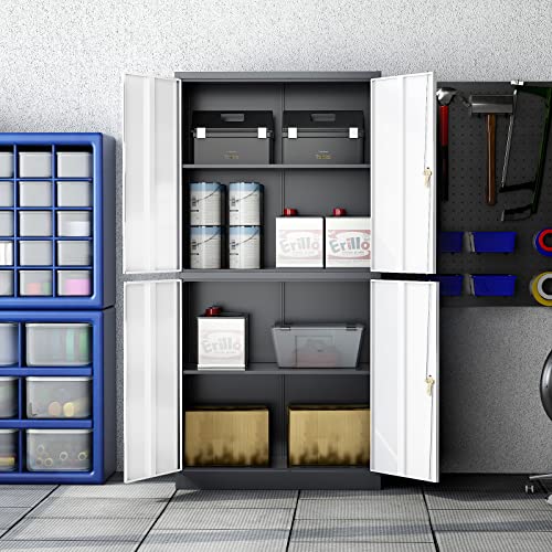 Black 72" Tall Steel Lockable Storage Cabinet with 2 Doors and 5 Adjustable Shelves D177