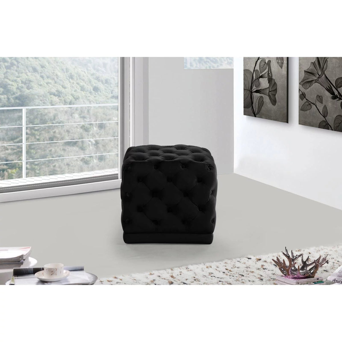 Cream Velvet Ottoman/Stool Z6345