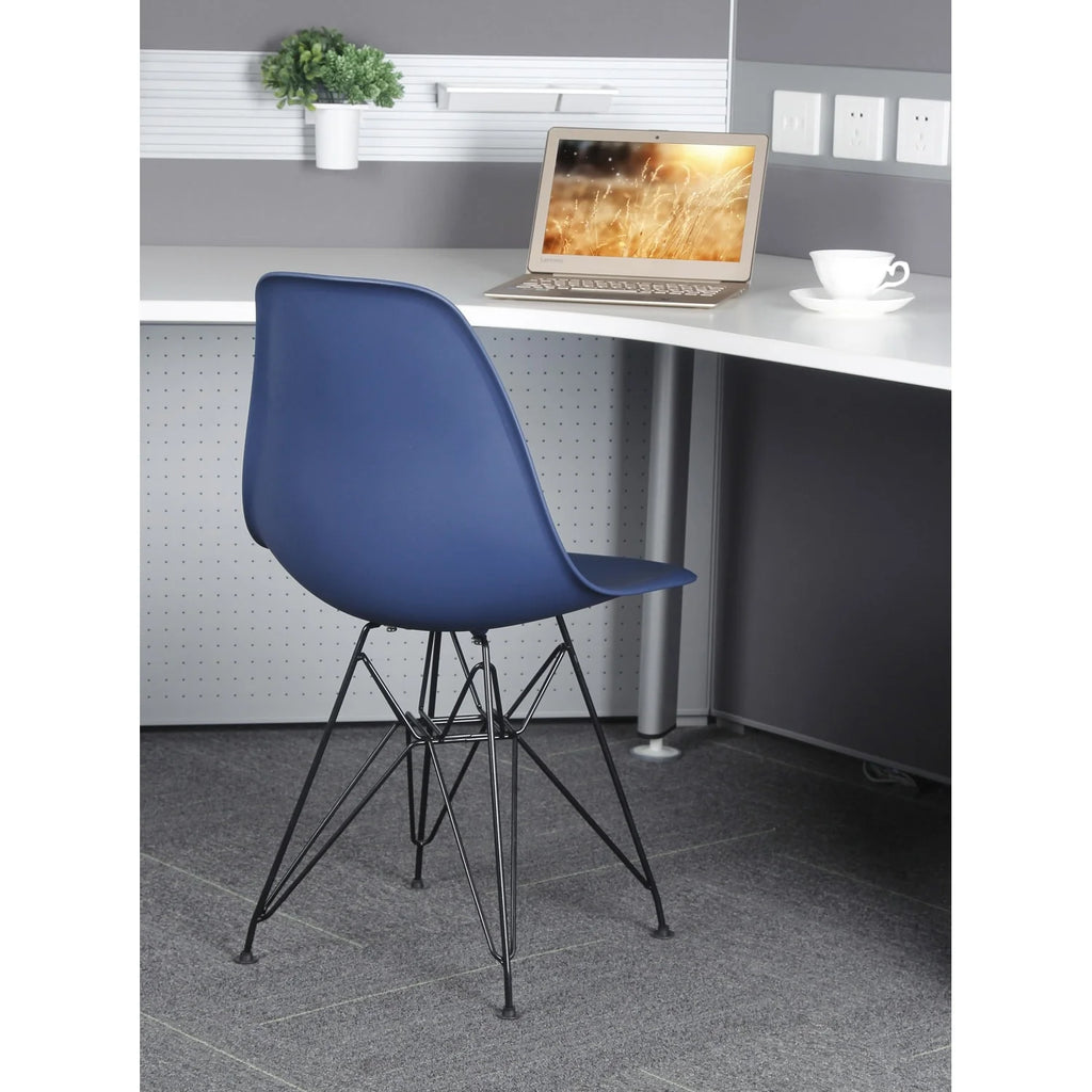 Navy Blue Armless Plastic Shell Dining Chair with Metal Legs C998379