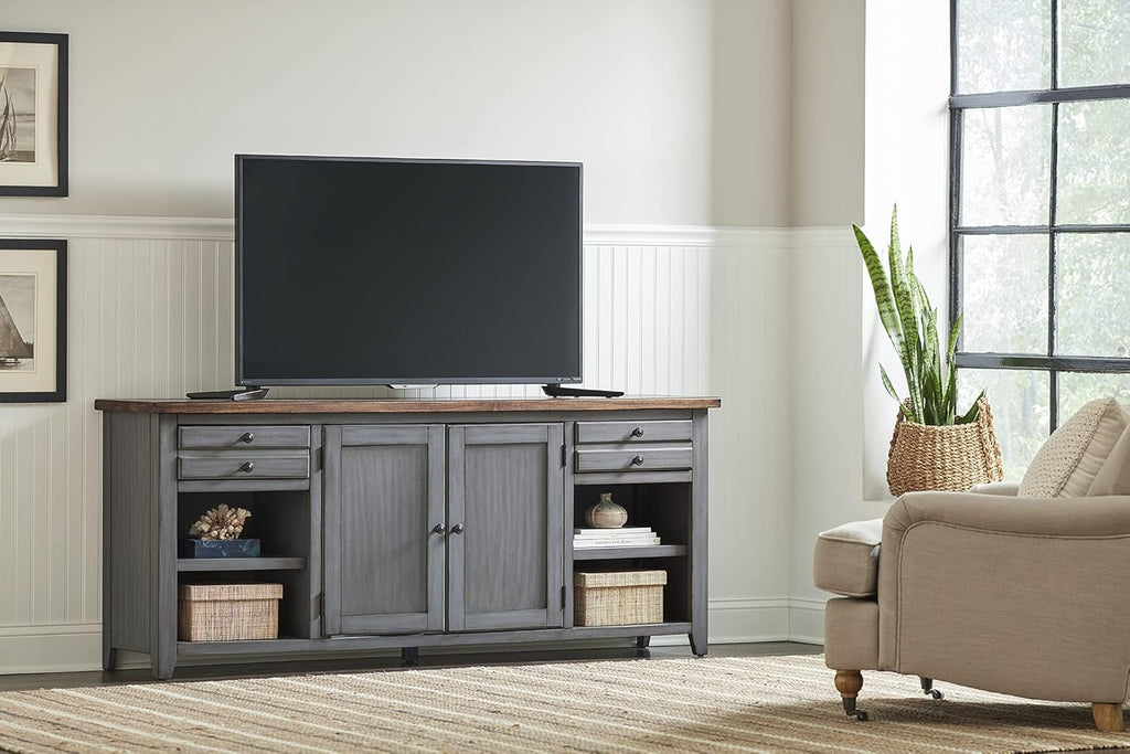 Smoky Blue 72 TV Console Entertainment Stand Wood Accent Cabinet K276