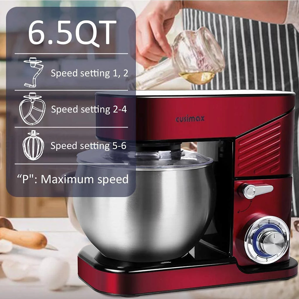 6.5QT Stainless Steel 6-Speeds Tilt-Head Electric Stand Mixer H827