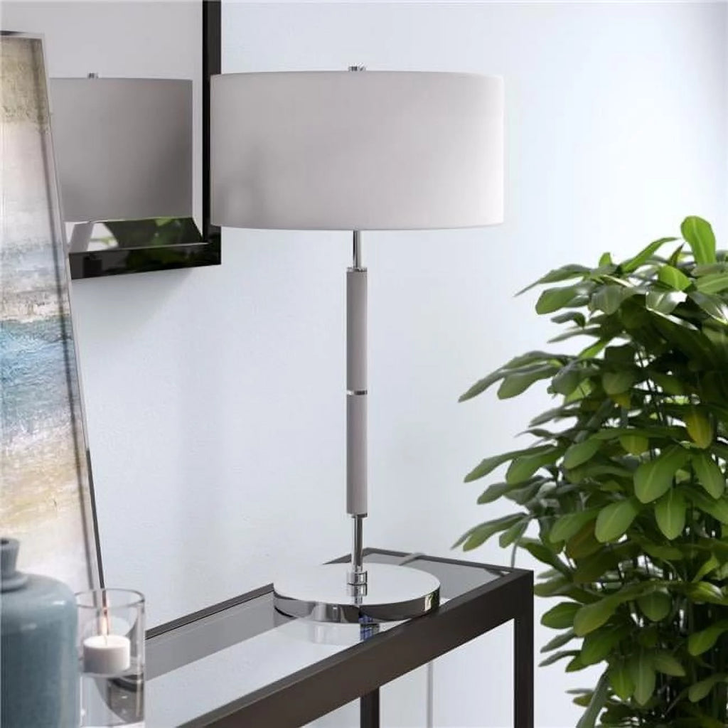 Minimalist Bedside Table Lamp with Linen Drum Shade E94331