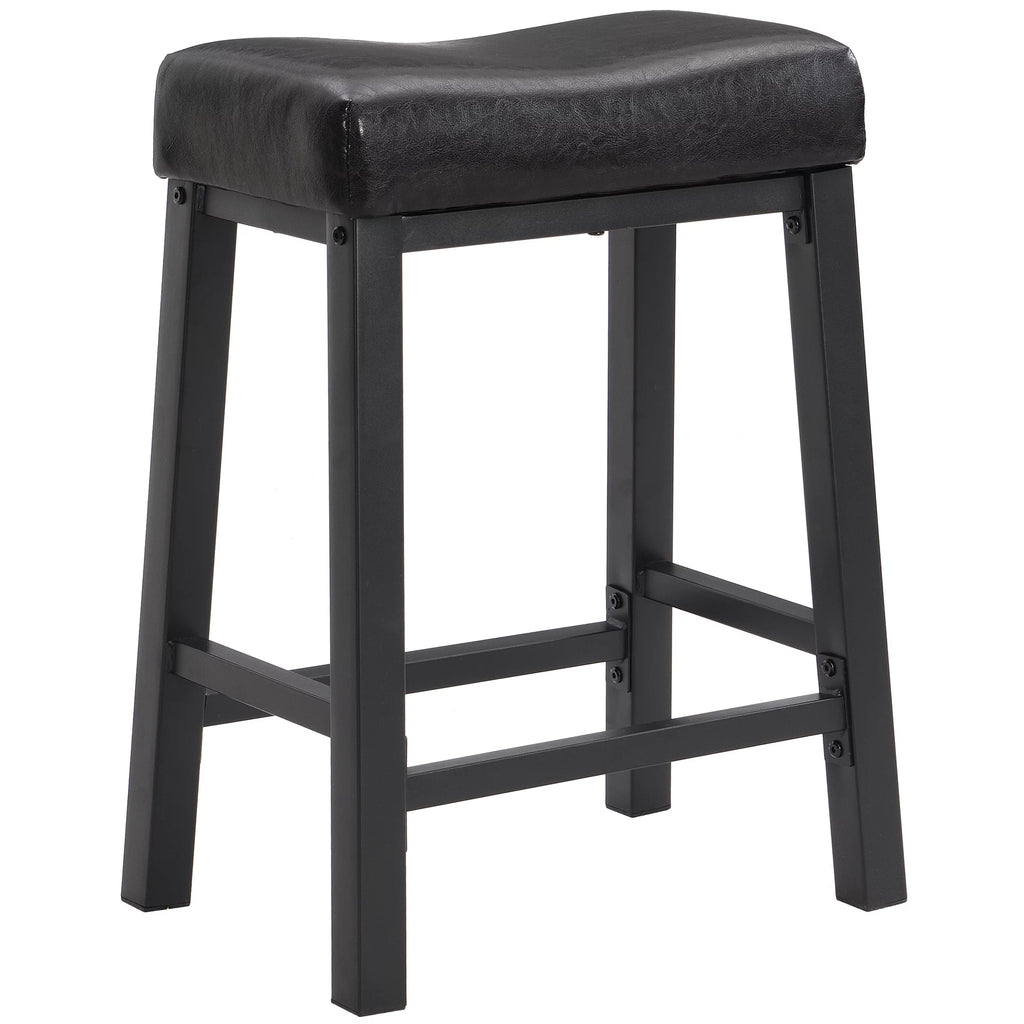 Black Faux Leather Saddle Seat Counter Height Barstools P36148