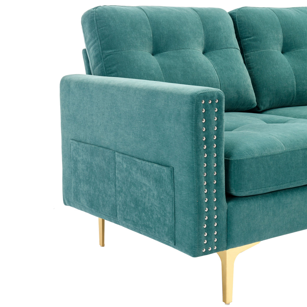 Green L-Shape Convertible Sectional Sofa with Movable Ottoman O577825