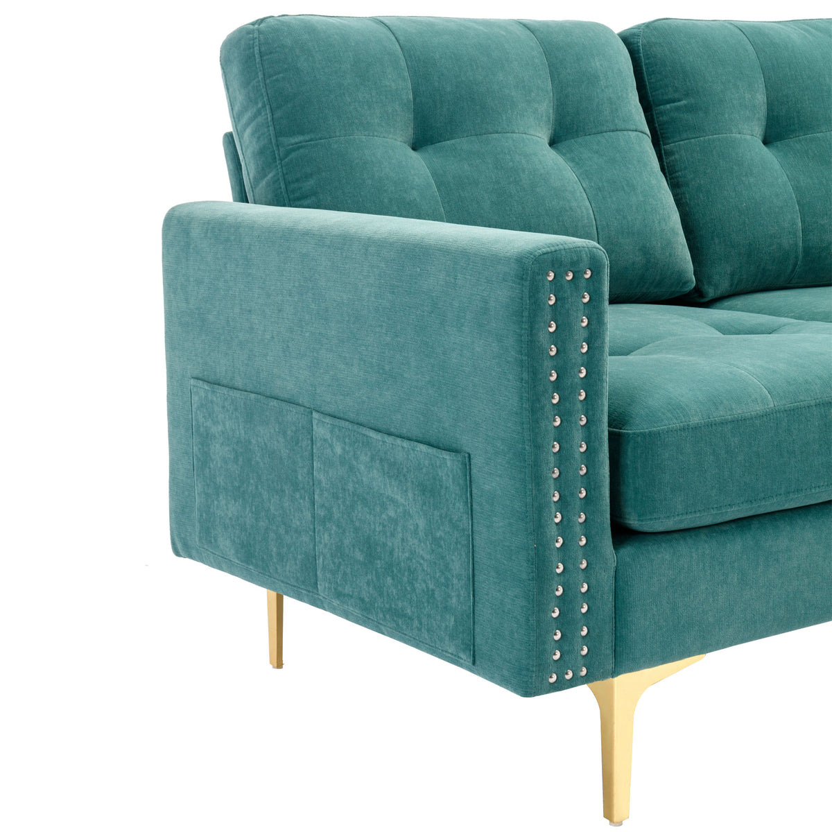 Green L-Shape Convertible Sectional Sofa with Movable Ottoman O577825