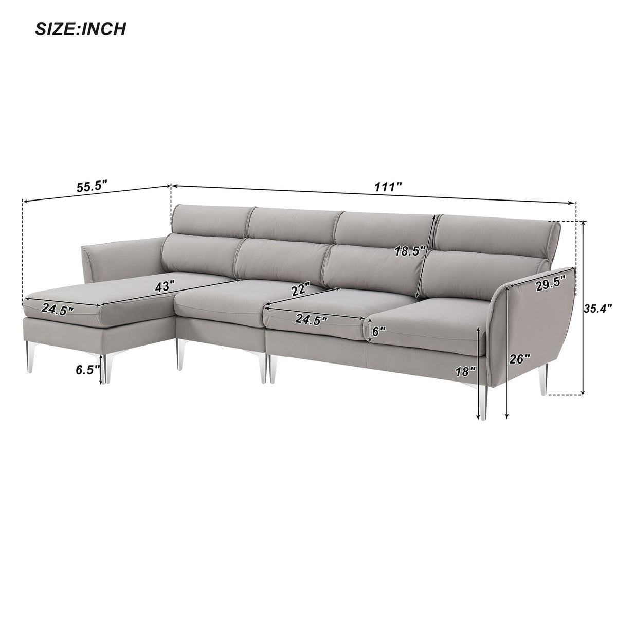 Gray Flannel L-Shaped Convertible Sectional Sofa G7204