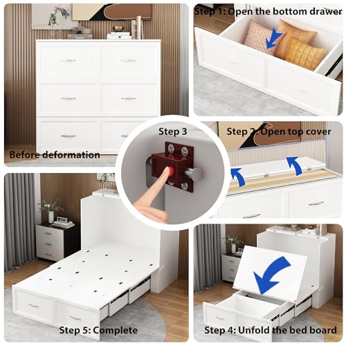 White Twin Size Murphy Bed with Charging Station and Drawer U319142