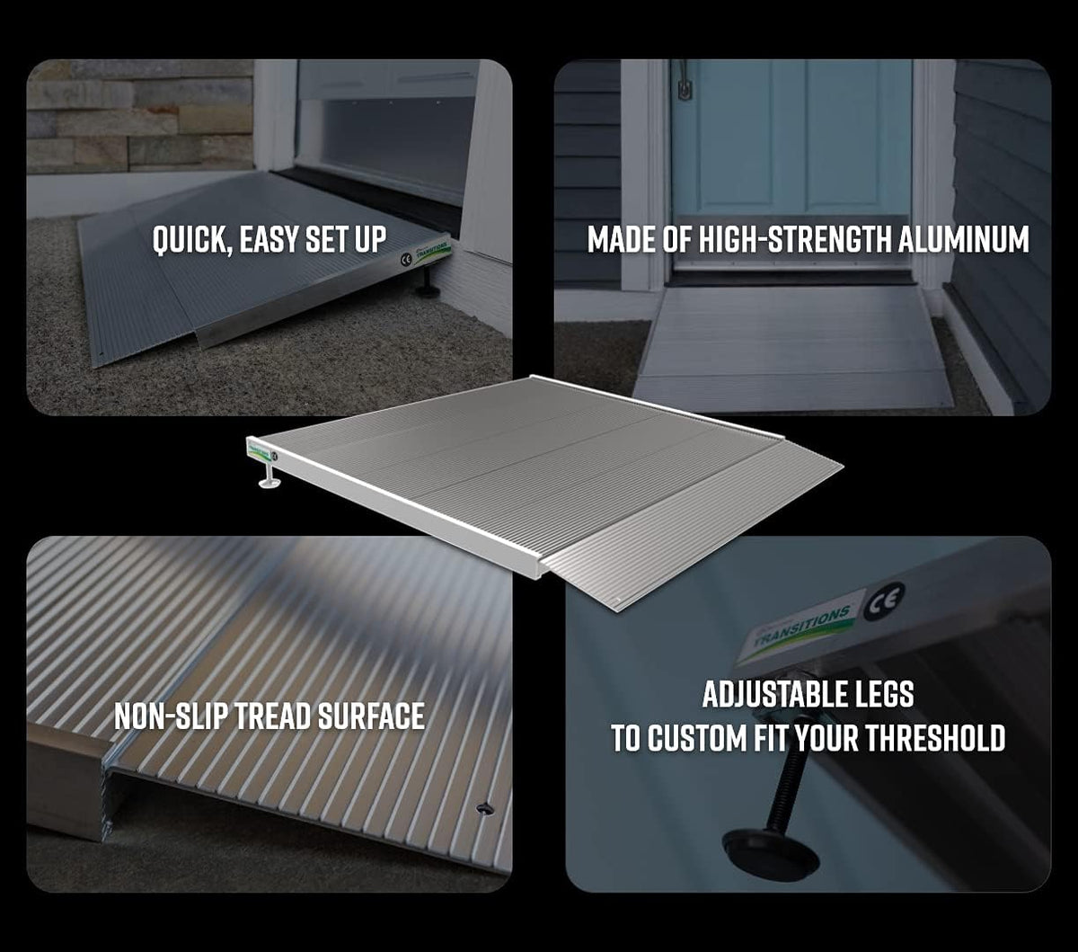 Aluminum Threshold Ramp with Adjustable Height, 12" L x 36" W, Pack of 2 D3885