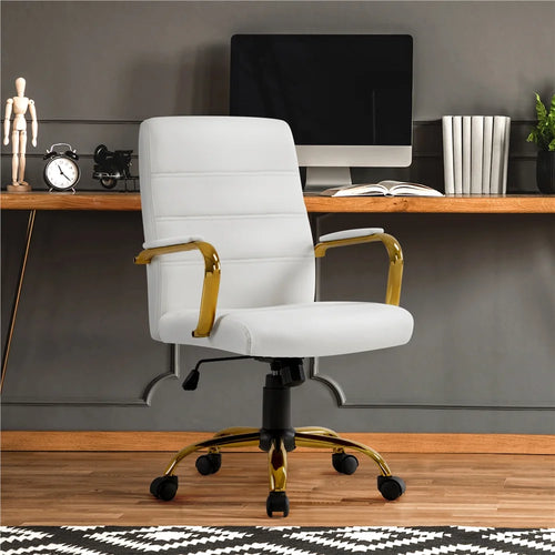 360° Swivel PU Leather Office Chair with Gold Frame, White A837682