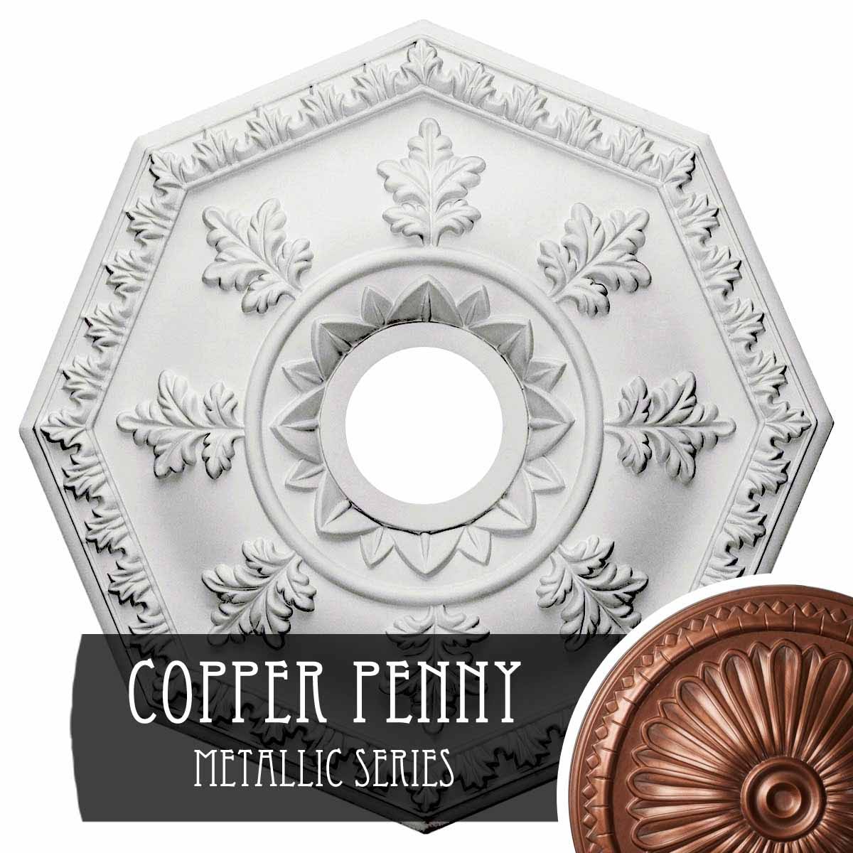 18x22OD x 3 1/2x22ID x 1 1/2x22P Hand-Painted Copper Penny Ceiling Medallion K400066
