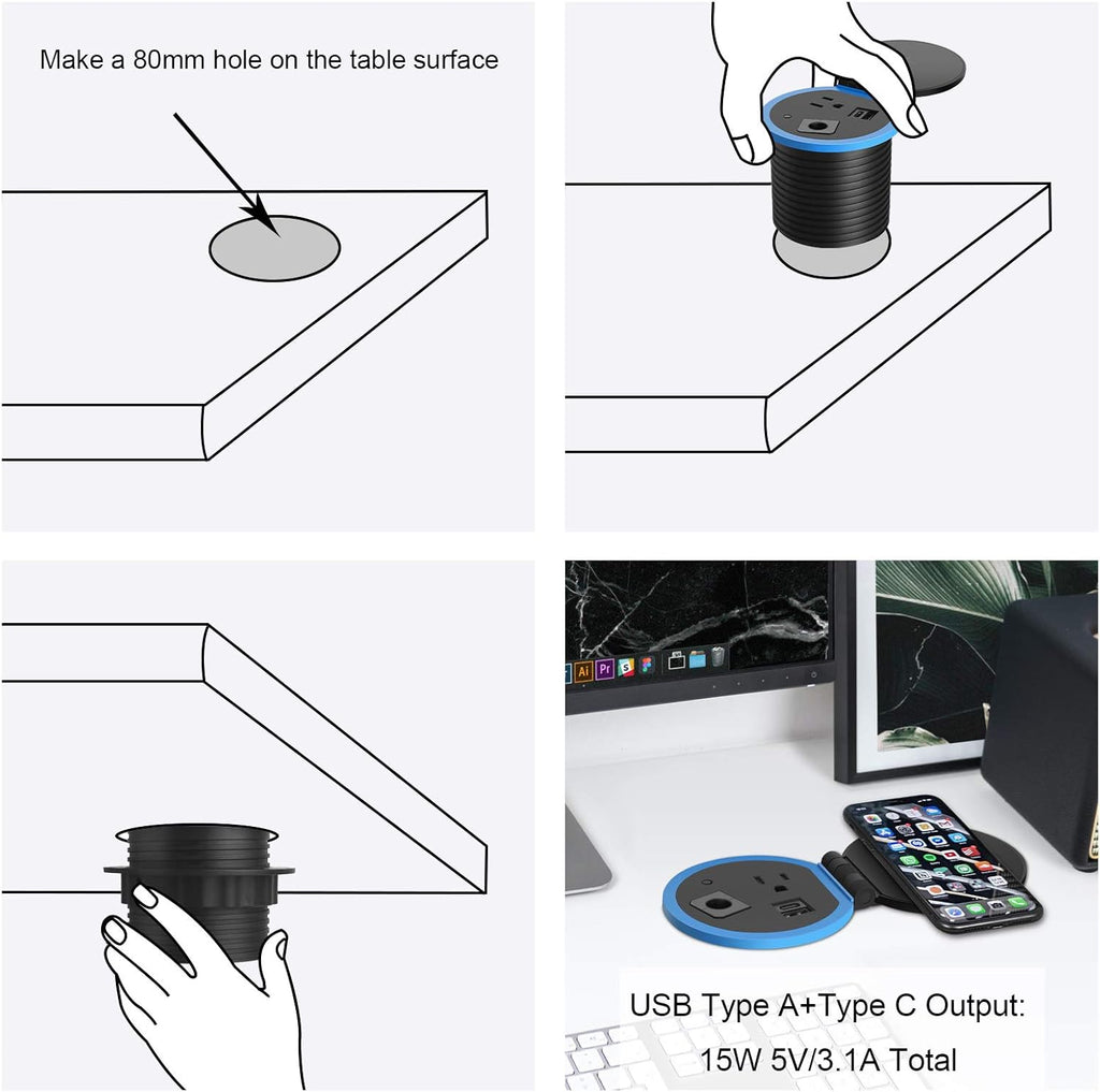 Desktop Power Grommet with Wireless Charger, USB C, Pack of 2 J8519