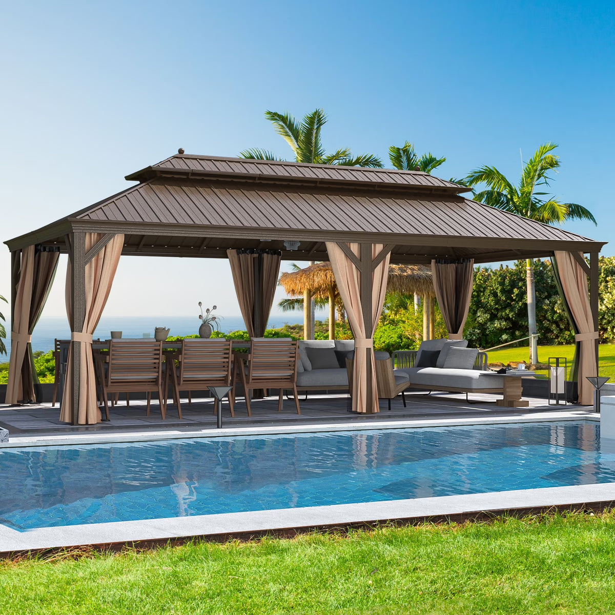 12' X 24' Hardtop Galvanized Steel Aluminum Gazebo with Curtain and Netting G2516