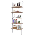 Walnut Beige 5-Tier Wood Ladder Bookcase with Metal Frame R513