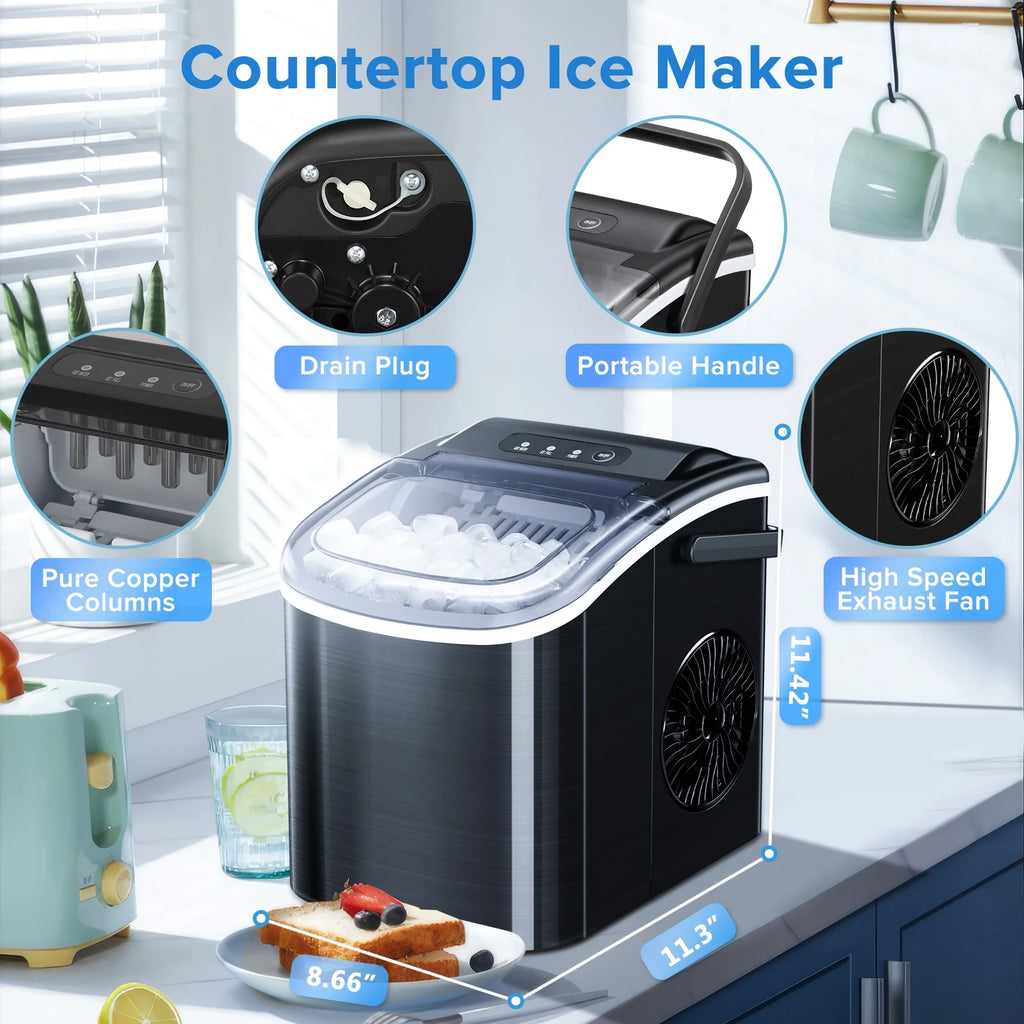 Portable Countertop Ice Maker 26lbs/24H Stainless Steel Black Q56301