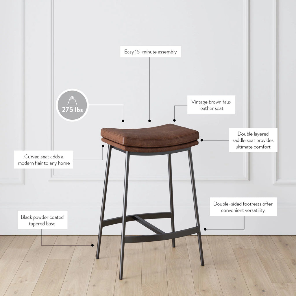 Brown Backless Upholstered Bar Stool with Metal Base R82112