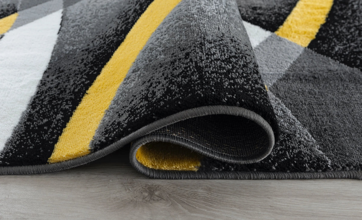 Gray Yellow Black White Abstract Area Rug L111266