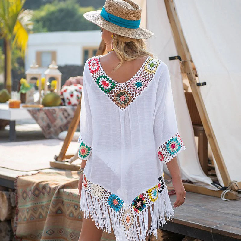 Crochet Knit Tassel Beach Cover Up Dress B1995