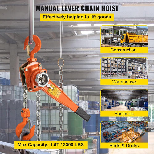 1.5Ton 3300lbs Capacity Ratchet Puller with 20FT Lifting Height, 2 Heavy Duty Steel Hooks C20134