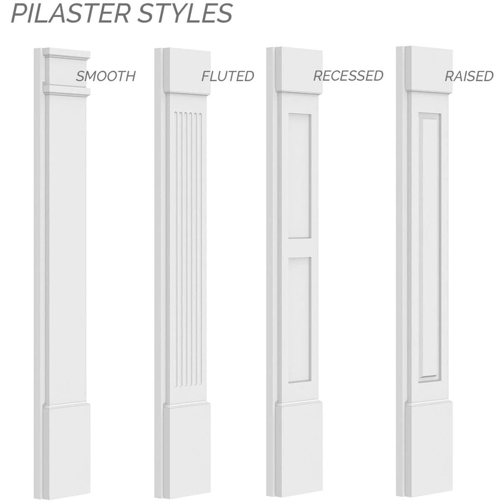 7x22W x 102x22H x 2x22P Two Equal Flat Panel PVC Pilaster with Decorative Capital & Base (Pair) C675