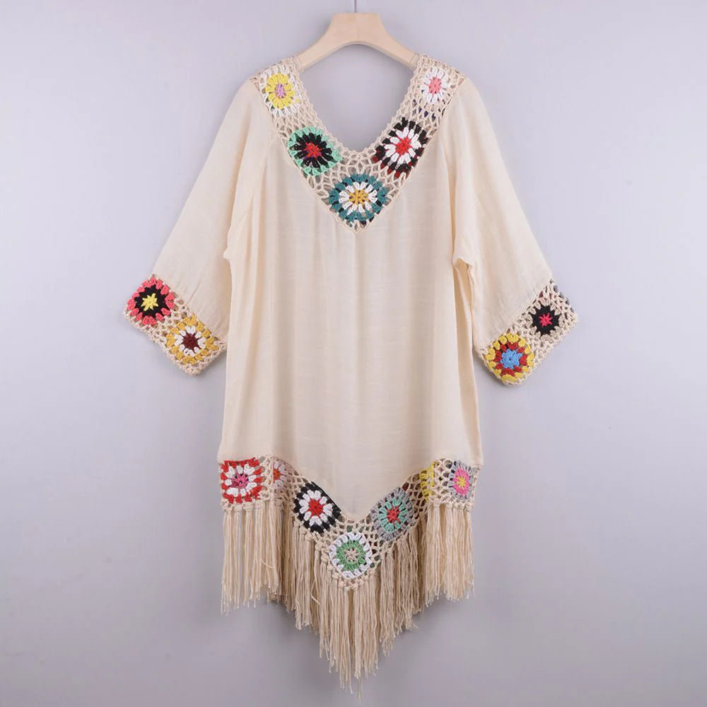 Crochet Knit Tassel Beach Cover Up Dress B1995
