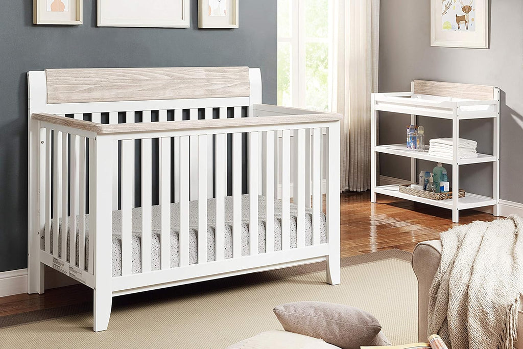 White and Wire Brushed Wood 4 in 1 Convertible Crib K549507