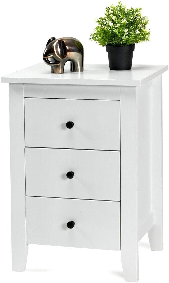 White 3 Drawer Wooden Nightstand W49278