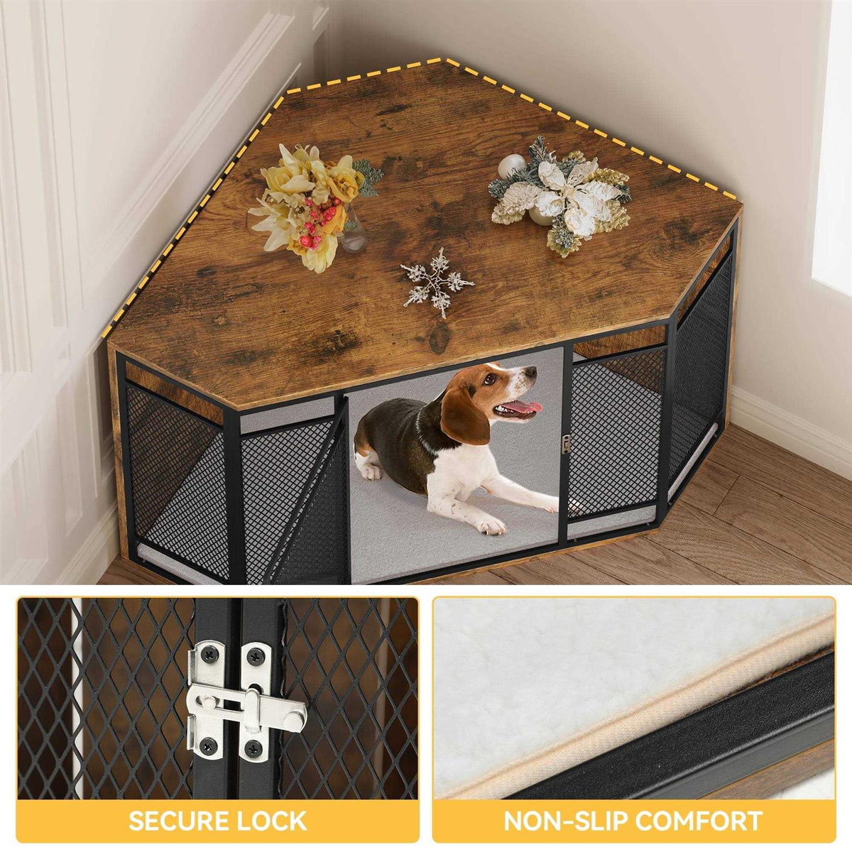 43.7-inch Wooden Dog Kennel with Metal Mesh X416886