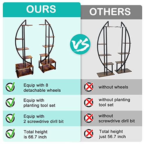 2 pcs 6 Tier Tall Metal Plant Stands with Hanging Loop K334064