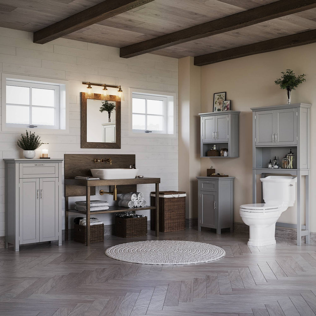Gray Two Door Wall Cabinet with Open Shelf T4231
