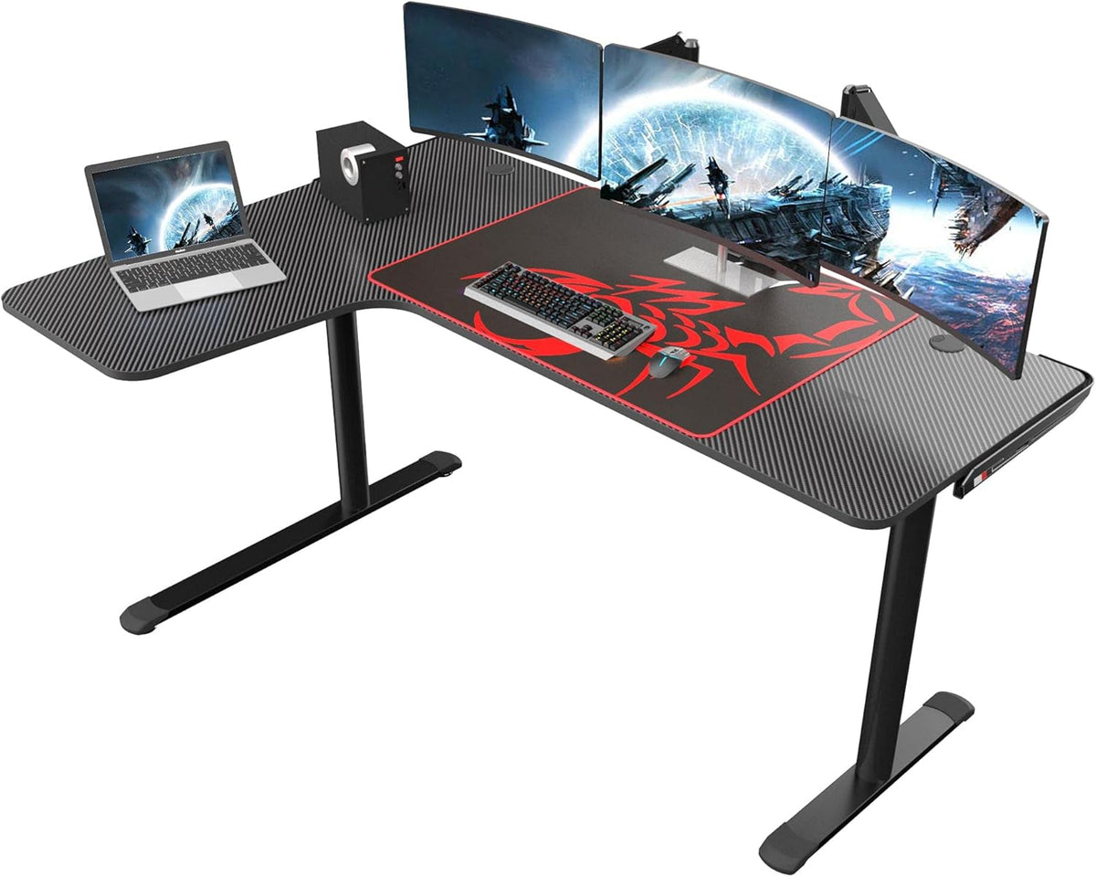 Black L Shaped 60 Inch Gaming Desk with Mouse Pad and Cable Management X316