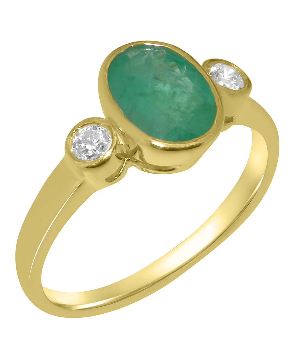 9k Yellow Gold Emerald Diamond Ring N32558