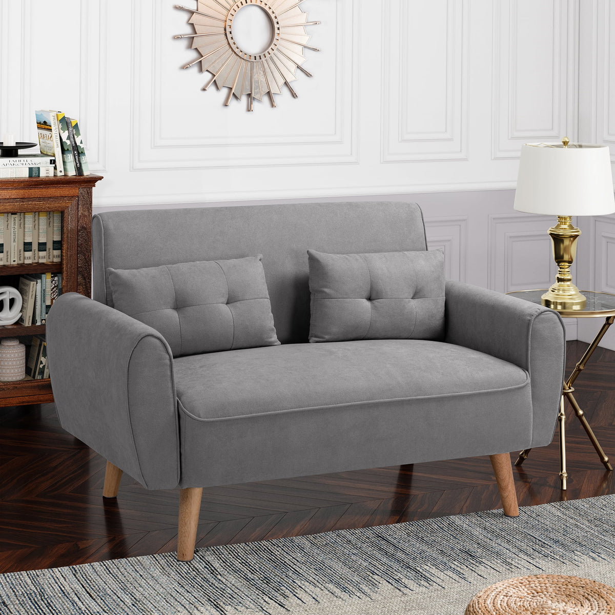 Dark Grey Fabric Upholstered 2-Seat Sofa S93986