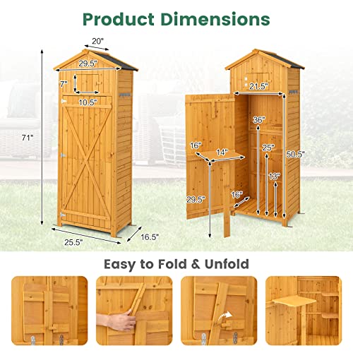 71" Tall Wooden Lockable Storage Shed with Foldable Work Table C5530