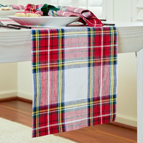100% Pure Linen Green Tartan Plaid Table Runner 14 x 72 Inch P43105