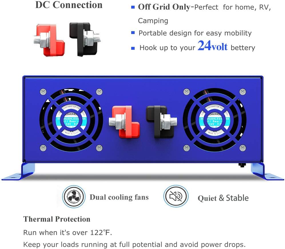 3000W Pure Sine Wave Power Inverter 24V DC to AC 120V with 15ft Cable Remote Switch Controller I6333