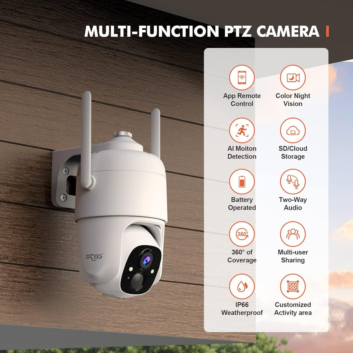 Wireless Outdoor Security Camera with Spotlight, 360° PTZ, Color Night Vision F798