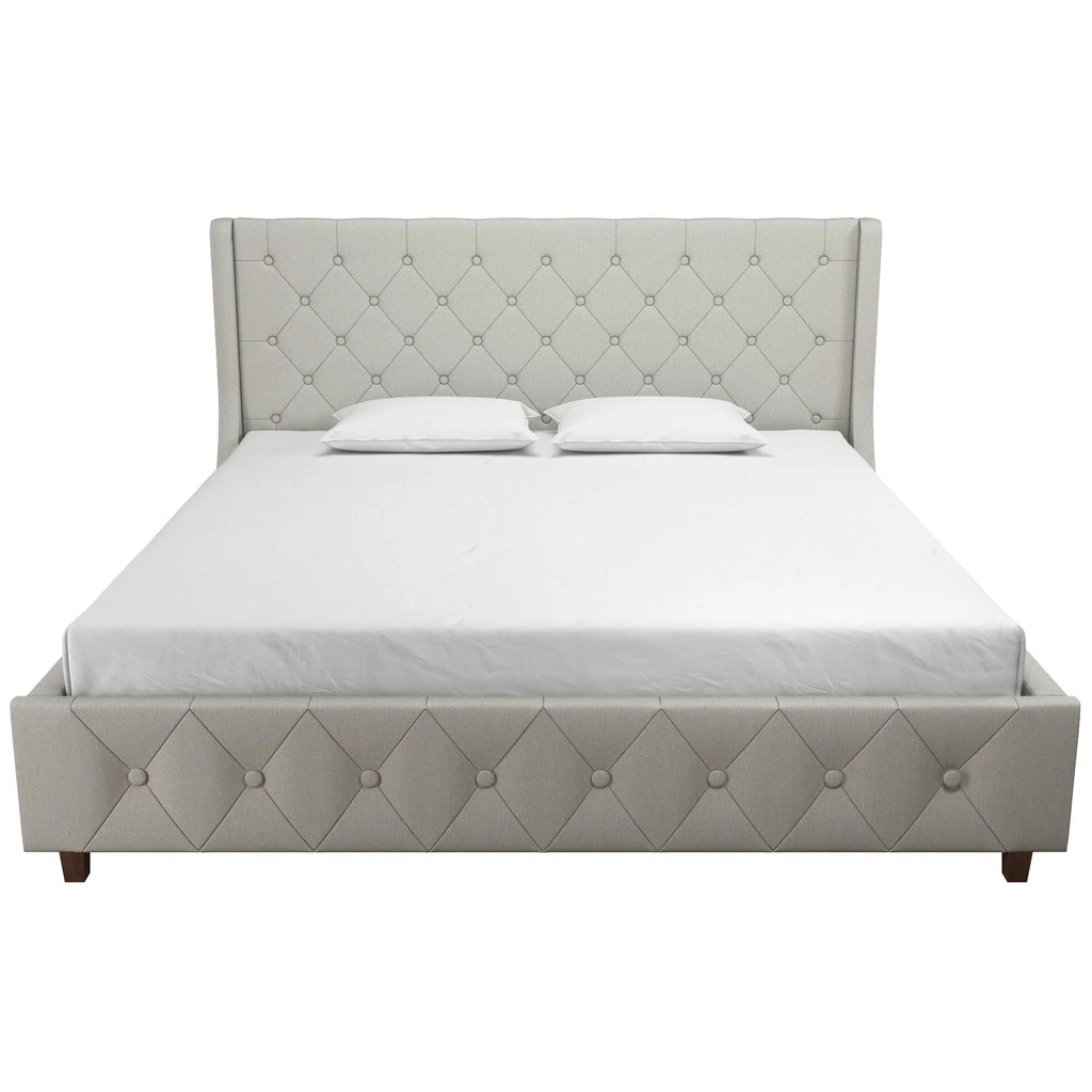 King Light Gray Linen Upholstered Bed N746921