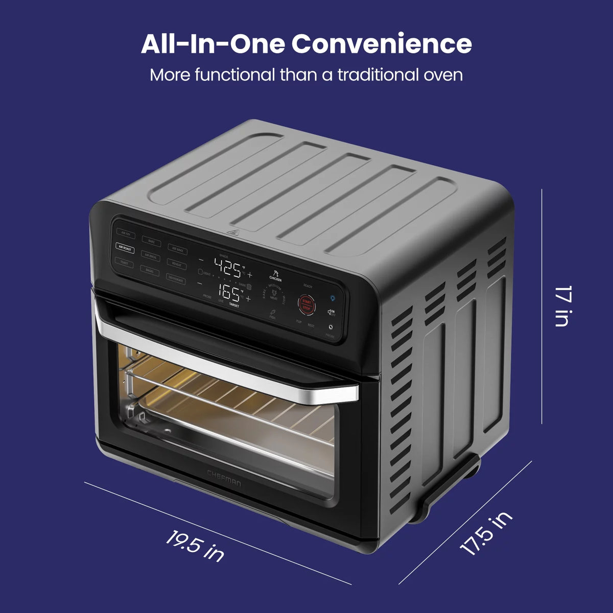 12-in-1 Air Fryer Oven Combo with Probe Thermometer, 20 Qt, Black Stainless Steel R130