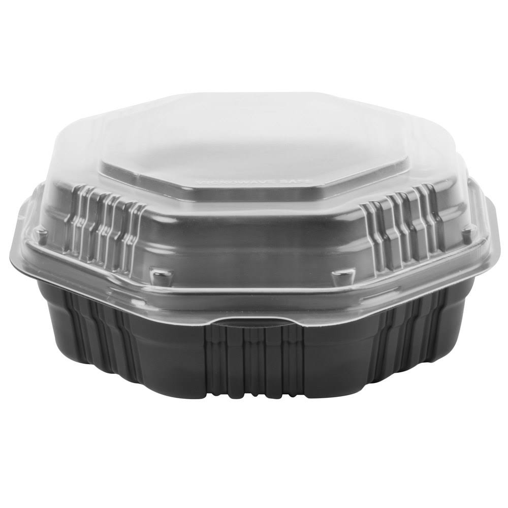 Black Microwaveable Plastic Hinged Take-Out Container - 100/Case I7173