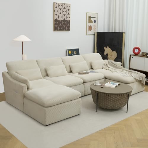 Modular Sectional Sofa, Fluffy Corduroy, Oversized 4 Seater with Ottomans O270193