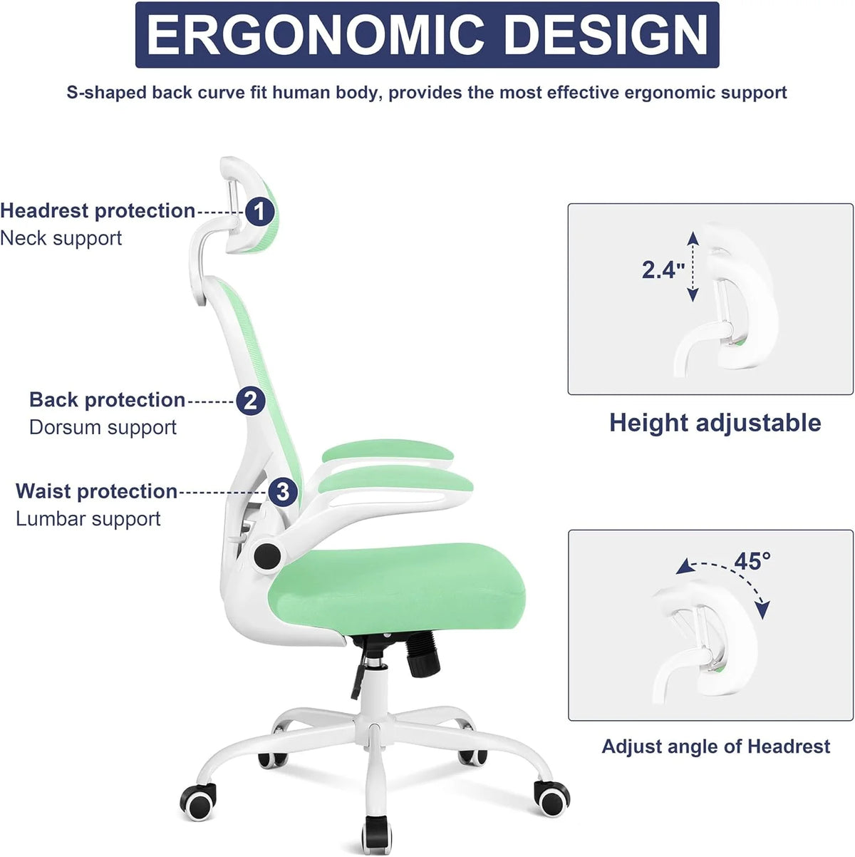 Ivory White Leather Office Chair with Flip Up Armrest P80984