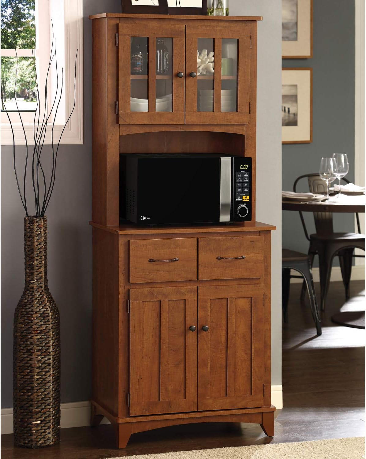 Charcoal Microwave Storage Stand with Double Door Cabinets O221