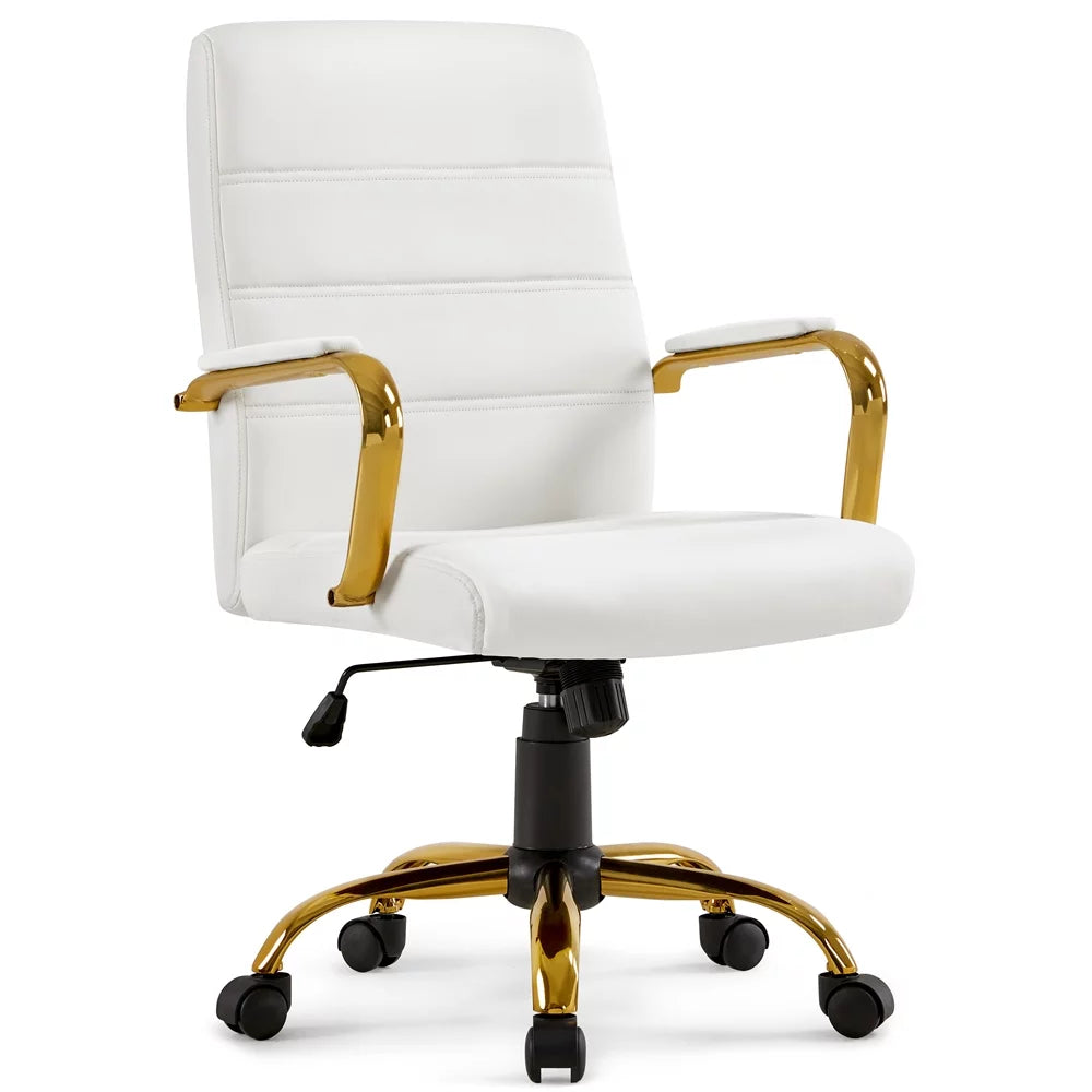 360° Swivel PU Leather Office Chair with Gold Frame, White A837682