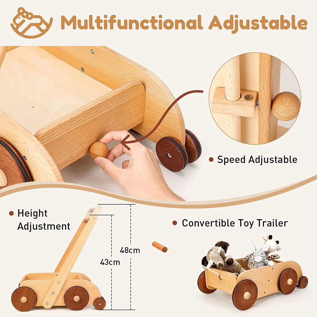 Wooden Baby Walker Push and Pull Toy Wagon S24356