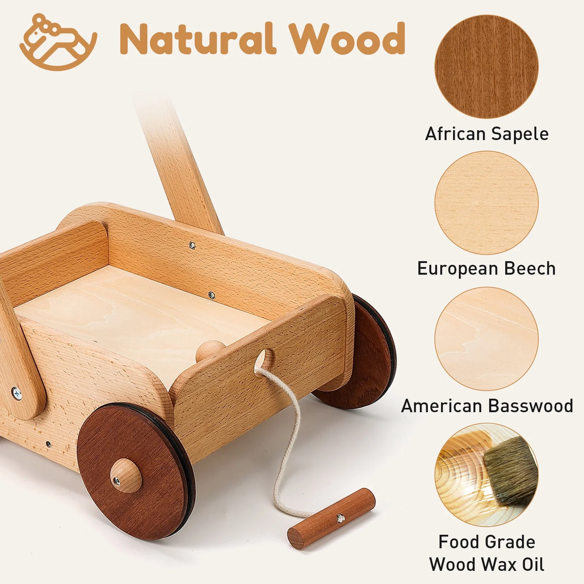 Wooden Baby Walker Push and Pull Toy Wagon S24356